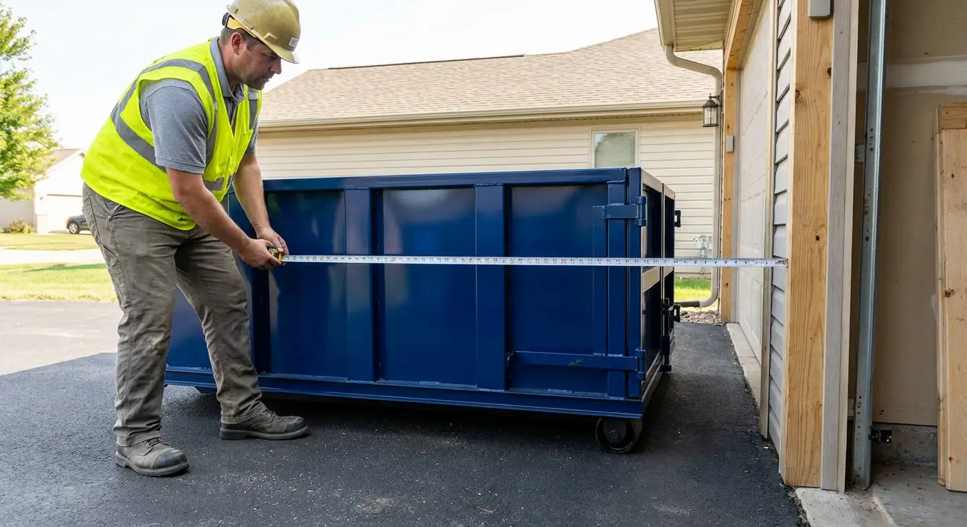 Site assessment for dumpster placement showing clearance requirements in Longmeadow, MA