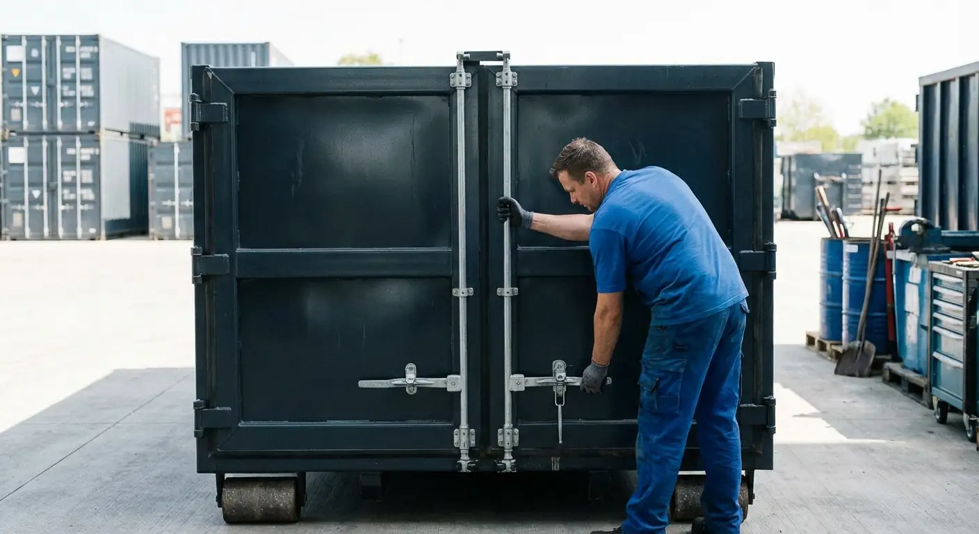Dumpster walk-in loading door open showing easy access in Longmeadow, MA