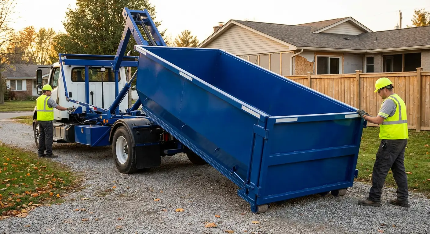 Roll-off dumpster rental delivery truck in Longmeadow, MA